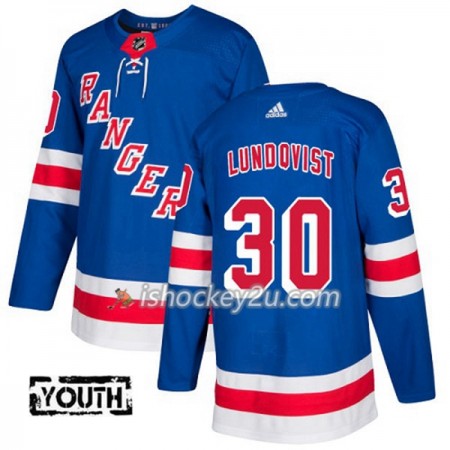 Børn NHL New York Rangers Trøje Henrik Lundqvist 30 Adidas 2017-2018 Blå Authentic